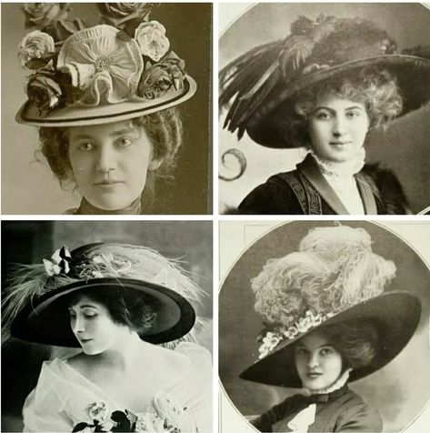 Edwardian Hats, Types Of Hats For Women, Edwardian Gowns, Edwardian Hat, Historical Hats, Broadway Costumes, Hat Aesthetic, 1900s Fashion, Edwardian Dress