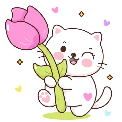 Tulip Drawing, Flower Pattern Drawing, Line Doodles, Lion Drawing, Cat Hug, Cute Kawaii Animals, Cartoon Sketches, Tulip Flower