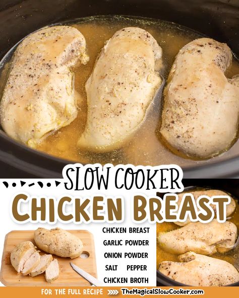 This Slow Cooker Chicken Breast recipe is a quick way to get perfectly cooked chicken that can be used in various easy weeknight dinners. It's sure to make meal prepping much easier! How To Cook Chicken In Crockpot, Ideas With Chicken Breast, Chicken Breast Crockpot, Slow Cooker Chicken Breasts, Dinner Ideas With Chicken Breast, Cook Chicken In Crockpot, Slow Cooker Chicken Breast, Dinner Ideas With Chicken, Chicken Breast Recipes Slow Cooker