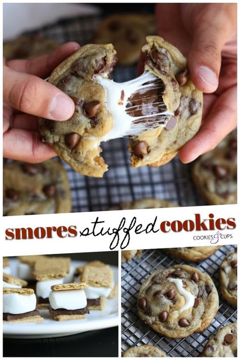 Meal Board, Smores Cookies Recipes, Fancy Deserts, Smores Cookie, Stuffed Chocolate Chip Cookies, Chocolate Marshmallow Cookies, Soft Cookie Recipe, Smore Recipes, Marshmallow Cookies