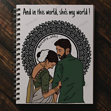 Couple Diary Ideas Creative, Couple Drawing Ideas Easy, Asthetic Sketches Pencil, Couple Mandala Art Easy, Mandala Couple Drawing, Couple Doodle Art, Birthday Mandala Art, Couple Drawing Sketches, Desi Drawing