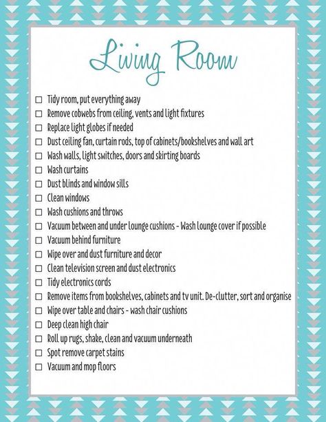 Living room spring clean checklist. c/- forever organised spring clean challenge Spring Clean Checklist, Living Room Cleaning Checklist, Living Room Checklist, Clean Challenge, Clean Checklist, Clean Room Checklist, Clean Living Rooms, Living Room Cleaning, Room Checklist