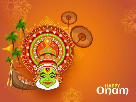 Onam Festival Poster, Brown Floral Background, Happy Wedding Anniversary Message, Onam Greetings, Wedding Anniversary Message, Onam Celebration, Onam Festival, Boat Illustration, Happy Onam