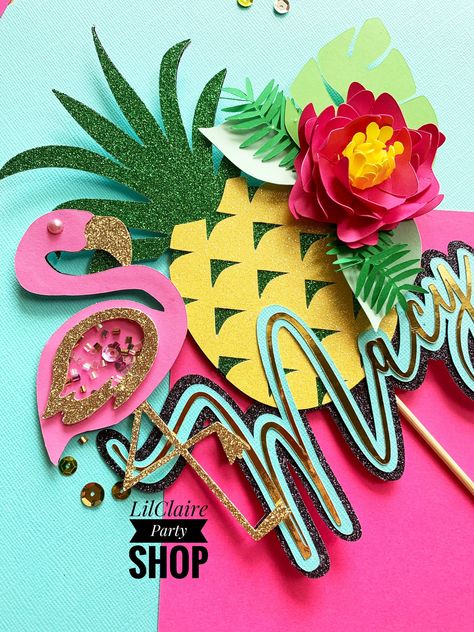 Boat Cake Topper, Pineapple Cake Topper, Aloha Cake, Tropical Cake Topper, Lets Flamingle, Flamingo Cake Topper, Boat Cake, Flamingo Themed Party, Flamingo Cake