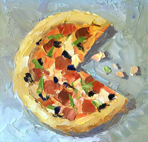 Palette Knife Painters: PIZZA PAINTING WITH A CREDIT CARD by Tom Brown Pizza Oil Painting, Anime Food Painting, Pizza Painting, Pizza Illustration, Tom Brown, Food Art Painting, 심플한 그림, Pizza Art, Credit Card Art