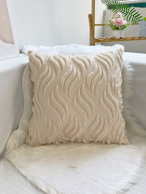 Beige Simple Collar  Fabric Plain Pillowcases Embellished   Home Textile Luxury Bath Rugs, Beige Throw Pillows, Fluffy Cushions, Crochet Cushion Cover, Table Sofa, Faux Fur Throw Pillow, Beige Cushions, Fur Throw Pillows, Crochet Cushions