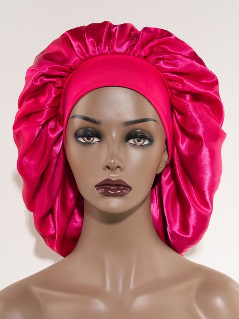 Hot Pink Casual Collar  Fabric Plain Hair Bonnets Embellished   Women Accessories Hair Bonnet Styles, Bonnet Aesthetic, Pink Bonnet, Silk Hair Bonnets, Hair Bonnets, Headpiece Accessories, Hair Care Growth, Bonnet Cap, Satin Bonnet