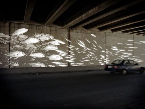 v-eck: A reflective paint mural to activate the I-95 underpass... | kinetics | Bloglovin’ Paint Mural, Reflective Paint, Architectural Lighting Design, Reflection Painting, Urban Lighting, Projection Mapping, U Bahn, Sea Art, Mural Painting