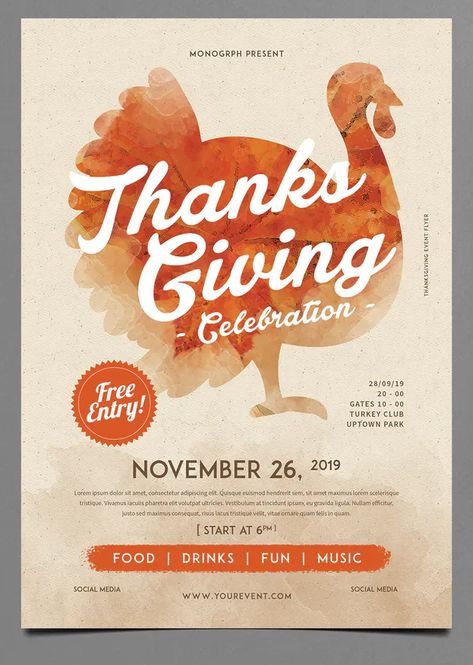 Thanksgiving Flyer Template PSD Thanksgiving Design Graphic, Thanksgiving Poster Design, Thanksgiving Graphic Design, Thanksgiving Ads, Thanksgiving Flyer, Thanksgiving Lunch, Thanksgiving Post, Thanksgiving Potluck, Thanksgiving Poster