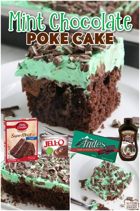 Mint Poke Cake, Easy Pudding, Andes Mints, Mint Frosting, Mint Desserts, Poke Cake Recipe, Mint Cake, Chocolate Poke Cake, Six Sisters Stuff