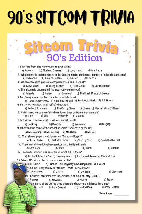 Sitcom Quotes, Trivia Questions For Adults, Funny Trivia Questions, Sitcoms Quotes, Games For Groups, Tv Trivia, Fun Trivia Questions, Jeopardy Game, 90s Theme Party