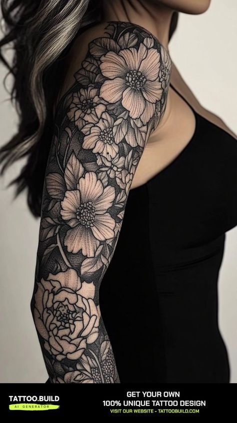 Tattoos For Women Sleeve Arm, Arm Flower Tattoo Half Sleeves, Celtic Tattoos Women, Dark Floral Tattoo Sleeve, Full Sleeve Tattoos Women Black, Flower Half Sleeve Tattoos For Women, Full Arm Sleeve Tattoos For Women, Floral Mandala Tattoo Sleeve, Tattoo Women Arm