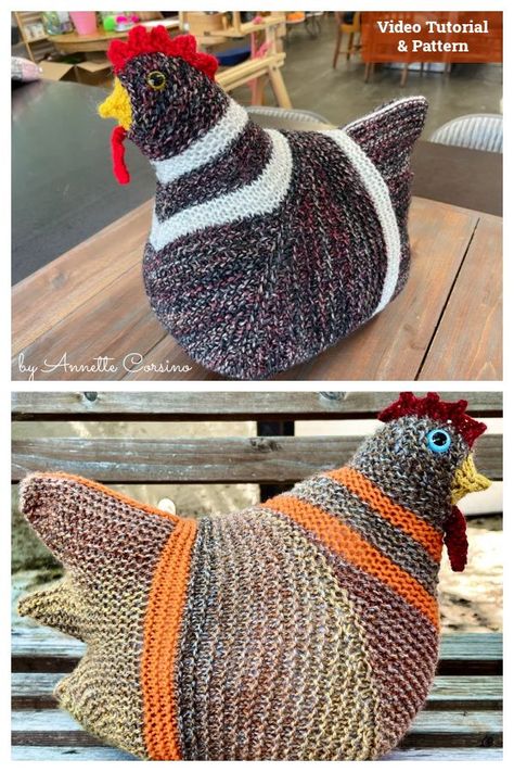 Emotional Support Chicken Knitting Pattern and Video Tutorial Crocheted Chicken Free Pattern, Knit Chicken Pattern Free, Emotional Support Chicken Pattern, Chicken Knitting Pattern Free, Knit Chicken Pattern, Chicken Knitting Pattern, Emotional Support Chicken Crochet Pattern, Knitted Chickens Free Pattern, Emotional Support Chicken