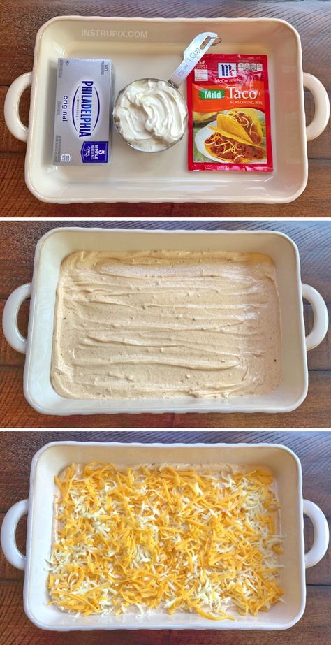 Cream Cheese Taco Dip, Make Ahead Appetizer, Layer Taco Dip, Superbowl Foods, Cheap Ingredients, 7 Layer Taco Dip, Layered Dip Recipes, Layered Taco Dip, 7 Layer Dip