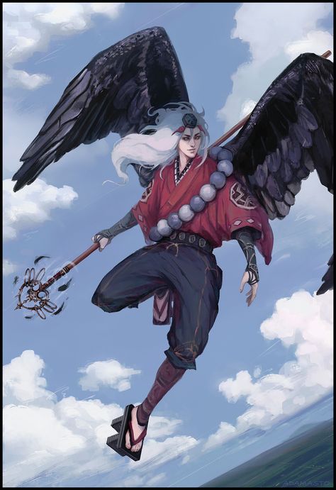 ArtStation - Karasu Tengu, Kseniia Tselousova Japanese Mythology Art, Tengu Samurai, Tengu Art, Japanese Tengu, Japanese Yokai, Japanese Mythology, Arte 8 Bits, Heroic Fantasy, Japanese Folklore