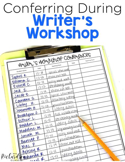 Writing Conference Forms, Writing In Kindergarten, Writers Workshop Kindergarten, Lucy Calkins Writing, 6th Grade Writing, Second Grade Writing, Writing Conferences, 5th Grade Writing, 3rd Grade Writing