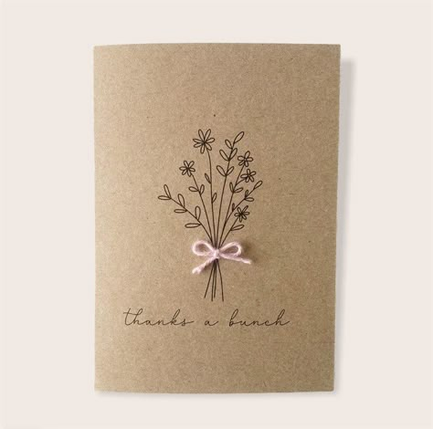 Kraft Birthday Card, Easy Diy Thank You Cards Handmade Simple, Wedding Thank You Cards Handmade, Cute Small Birthday Card, Handmade Appreciation Cards, Brown Paper Cards Diy, Hand Stamped Cards Simple, Flower Cards Handmade Drawing, Postal Card Design Ideas