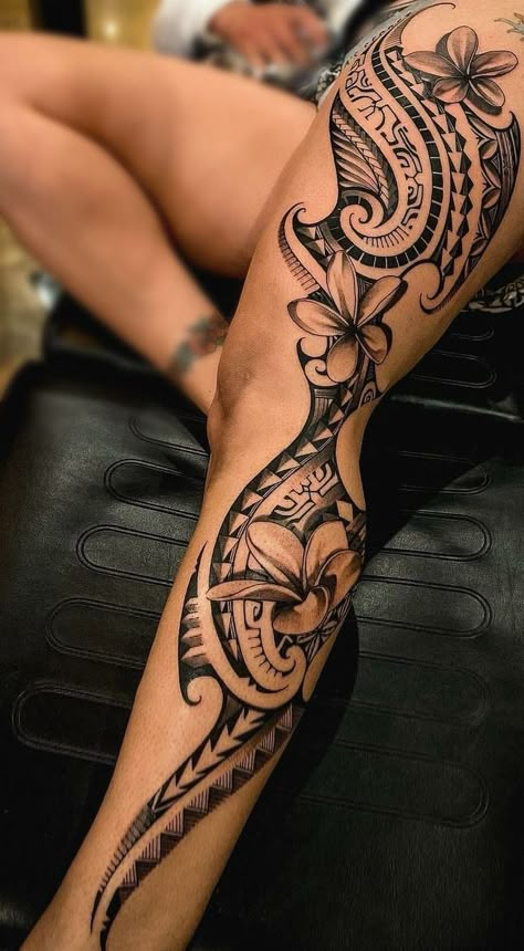 Polynesian Leg Tattoo, Polynesian Tattoos Women, Polynesian Tattoo Designs, Tattoos For Black Skin, Tattoos Women, Leg Tattoos Women, Pretty Tattoos For Women, Thigh Tattoos Women, Tattoo Life