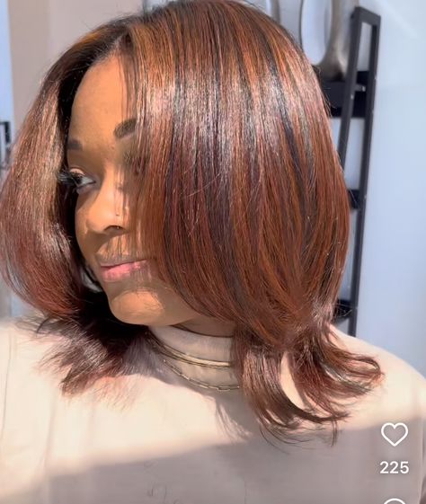 Red Highlights In Brown Hair Black Women, Ginger Relaxed Hair Black Women, Silk Press Natural Hair With Color, Auburn Highlights Black Women, Auburn Hair Color On Black Women Bob, Copper Highlights Black Women, Auburn 4c Hair, Auburn Brown Hair Black Women, Auburn Silk Press Natural Hair