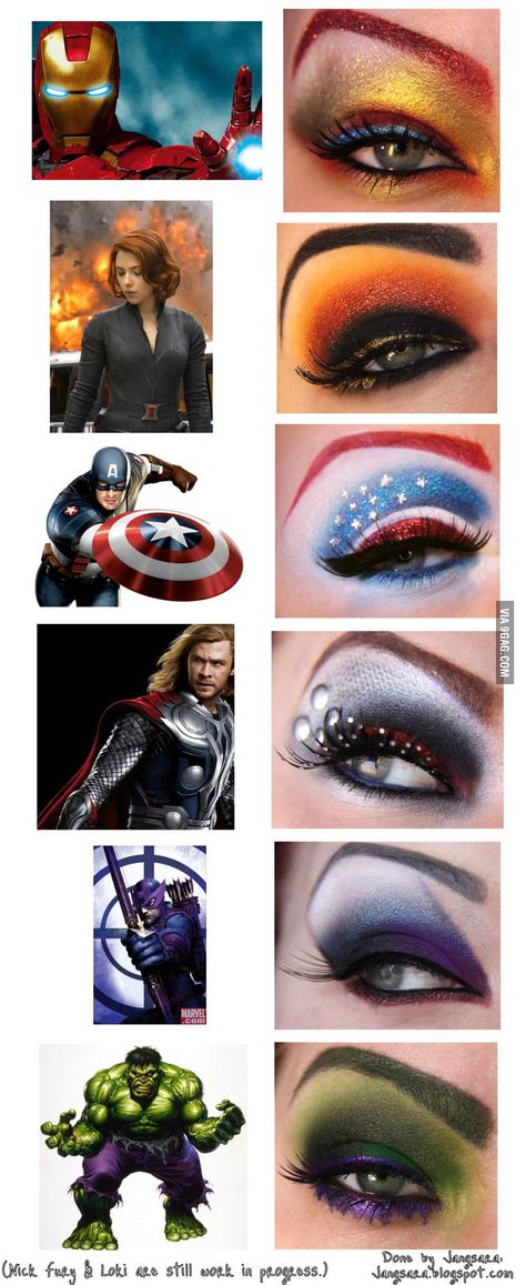 Superhero Makeup, Avengers Nails, Marvel Nails, Avengers Costumes, Eyeliner Hacks, Drag Make-up, Karakter Marvel, Eye Makeup Looks, Top Makeup Products