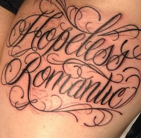 Hopeless Romantic Tattoo Hopeless Romantic Tattoo Ideas, Hopeless Romantic Tattoo, Romantic Tattoo, Romantic Drawing, Neck Tattoos Women, Neck Tattoos, Tattoos Women, Tattoo Script, Word Tattoos