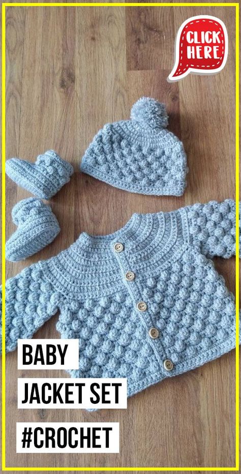 crochet Baby Jacket Set easy pattern - Easy Crochet Jacket Pattern for Beginners. Click to Get the Pattern #Jacket #crochetpattern #crochet via @shareapattern.com Crochet Baby Boy Sweater Set Free Pattern, Crochet Baby Boy Sweater Set, Crochet Baby Sweater Set, Crochet Layette Set Free Pattern, Crochet Baby Layette Sets Free Pattern, Free Crochet Baby Cardigan Pattern, Baby Boy Crochet Patterns Free, Crochet Baby Sets Free Pattern, Crochet Baby Jacket Free Pattern