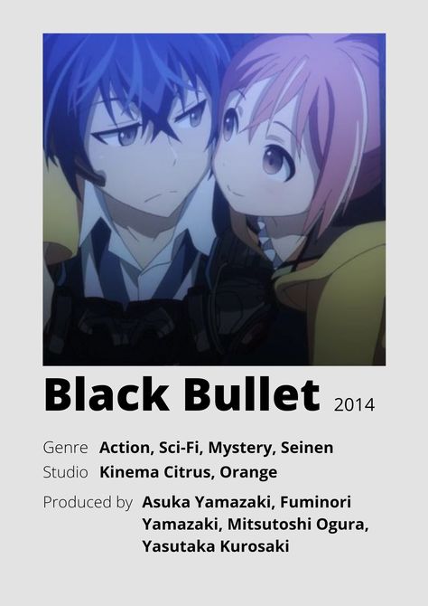 Anime Name, Anime Minimalist Poster, Black Bullet, Japanese Animated Movies, Anime Suggestions, Anime List, Film Posters Minimalist, Poster Anime, Animes To Watch