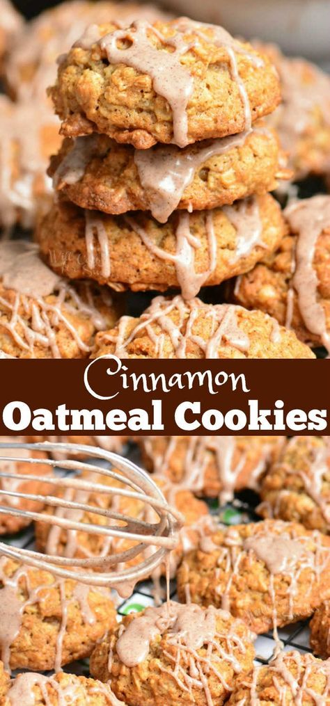 Cinnamon Oatmeal Cookies, Oatmeal Cookie Recipe, Oatmeal Cookies Easy, Cinnamon Glaze, Old Fashioned Oats, Caramel Pretzels, Oatmeal Cookies Chewy, Cinnamon Oatmeal, Cinnamon Cookies