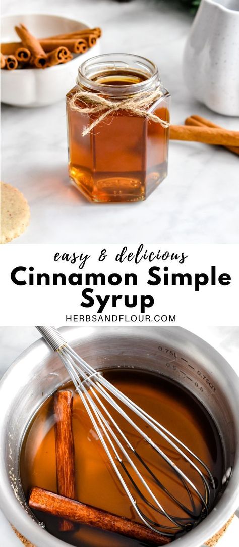 This easy Cinnamon Simple Syrup recipe is the perfect way to add sweet cinnamon flavor into so many recipes. Bonus: This easy recipe uses simple ingredients and takes so little time to make! Homemade Cinnamon Simple Syrup, Uses For Simple Syrup, Amaretto Simple Syrup Recipe, Cinnamon Coffee Syrup Recipe, Cinnamon Sticks Recipe Drinks, Cinnamon Bun Syrup, Sweet Potato Simple Syrup, Honey Cinnamon Simple Syrup, Brown Sugar Cinnamon Syrup Coffee