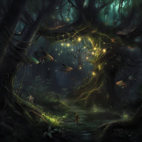 Dnd Forest Art, Enchanted Woods Aesthetic, Dark Forest Art Fantasy Woods, Magical Woods Aesthetic, Dark Fantasy Forest Art, Fantasy Background Forests, Dark Enchanted Forest Aesthetic, Dark Forest Fairy Aesthetic, Creepy Fairytale