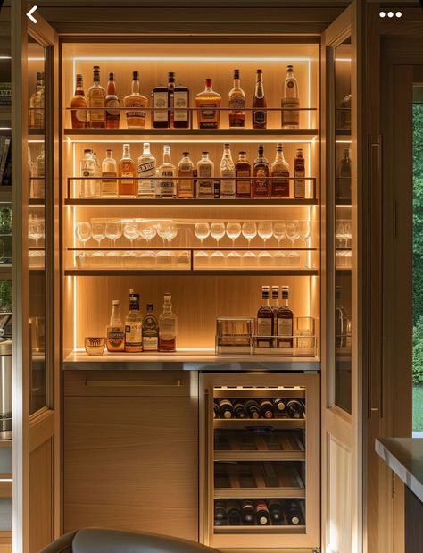 Bookshelf And Bar, Bar Ideas For Home Dining Room, Kitchen Drinks Station, Alcove Bar Ideas, Bar Ideas Apartment, Bookshelf Bar Ideas, Closet Turned Into Bar, Diy Bar Ideas For Home, Small Home Bars