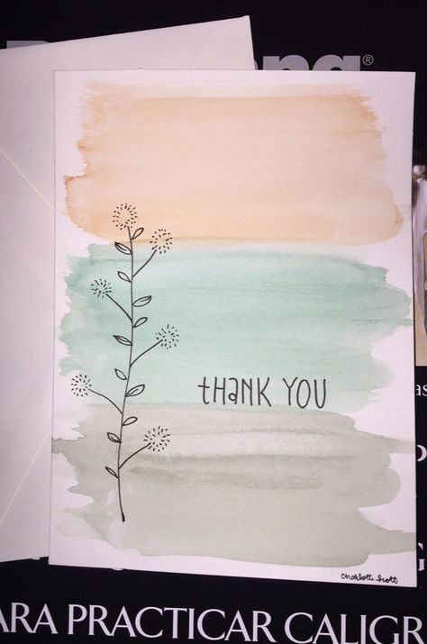 Watercolour Thank You Card Ideas, Thank You Card Ideas Watercolor, Thank You Card Aesthetic Diy, Simple Card Painting Ideas, Thank You Cards For Art Teachers, Watercolor Stationary Diy, Thank You Card Design Watercolor, Watercolor Cards Diy Simple, Diy Watercolor Thank You Notes