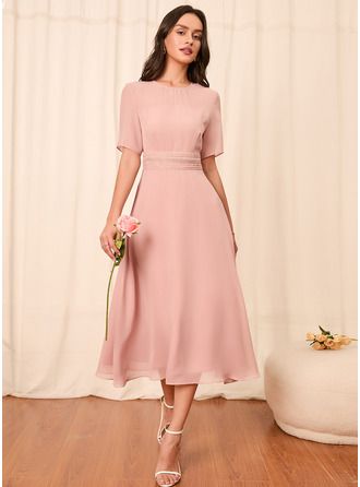 Fancy Dinner Dress Knee Length, Knee Length Bridesmaid Dresses Casual, Short Bridesmaid Dresses With Sleeves, Long Sleeve Elegant Dresses Formal, Fall Bridesmaid Dresses With Sleeves, Dusty Rose Midi Dress, Aline Dresses Casual Classy, Modest Midi Dress Classy, A Line Knee Length Dress