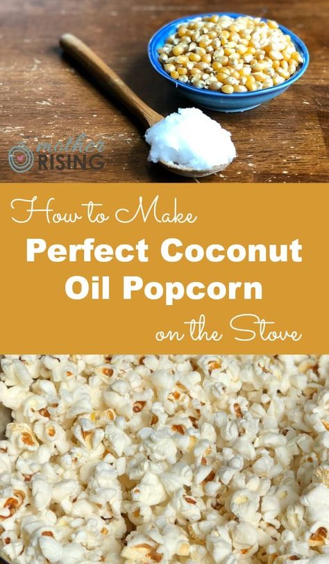 By using my step-by-step instructions you will have perfectly popped coconut oil popcorn made on the stove with minimal (if not zero!) unpopped kernels.  Life goals, people!  Let's get started. Coconut Oil Popcorn Recipe, Popcorn On The Stove, Coconut Oil Popcorn, Popcorn Oil, Stovetop Popcorn, Healthy Popcorn, It Party, Homemade Popcorn, Popcorn Seasoning