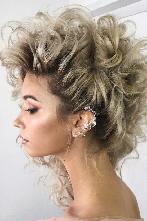 pinterest wedding hairstyles side updo with curls on blonde medium hair lenabogucharskaya Curly Side Swept Hairstyles Wedding, Curly Side Updo, Curly Hair Mohawk Updo, Side Ponytails Hairstyles, Curly Hair Side Hairstyles, Side Burns Women Long Hair, Side Comb Hairstyle Curly Hair, Wild Curly Hairstyles, One Side Updo