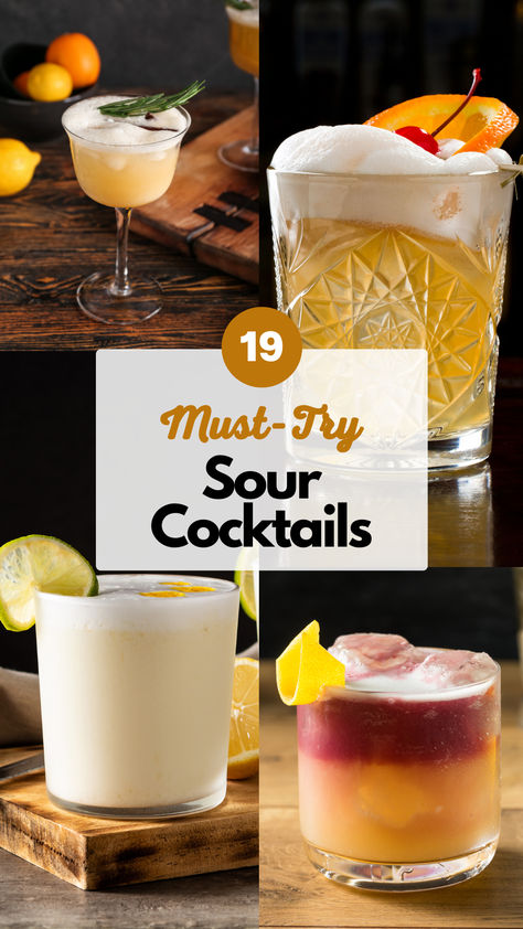 Sour Cocktails Cocktail Sour Recipe, Best Whiskey Sour Recipe, Vodka Sour Cocktail, Cocktails With Sweet And Sour, Sour Alcoholic Drinks, Gin Sour Cocktail Recipes, Sour Drink Recipes, Sour Mix Cocktails, Sour Cocktail Recipes