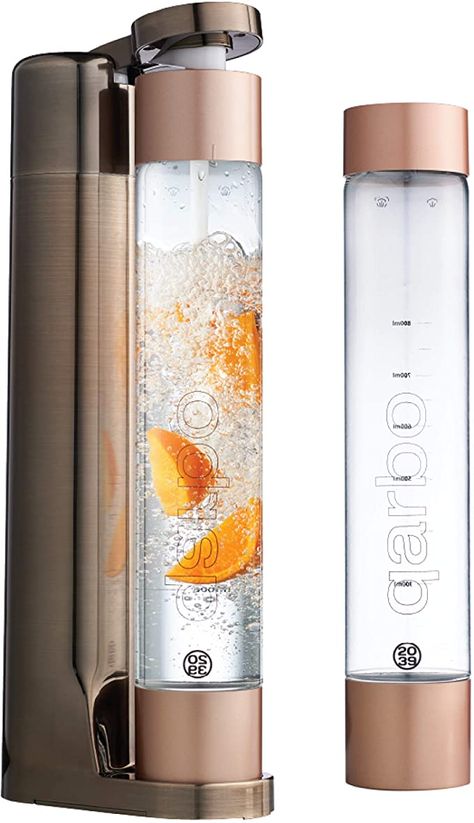 Amazon.com: twenty39 qarbo Sparkling Water Maker and Fruit Infuser - Premium Carbonation Machine with Two 1L BPA Free Bottles - Infuses Flavor while Carbonating Beverages, Use Standard Gas Cylinder (not included), Bronze: Kitchen & Dining Soda Maker, Soda Makers, Carbonated Water, Carbonated Drinks, Fruit Infused, Drink Dispenser, Infused Water, Sparkling Water, Fruit Flavored