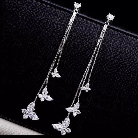 Brand New And High Quality Item Type: Long Drop Butterfly Earrings Dangle Material: Alloy/Copper Color: Silver Size: Approx 8cm 1 Pair Please Photos As They Serve As Description Please Select The Right Quantity -Choosing The Best, To Give You The Best ;)