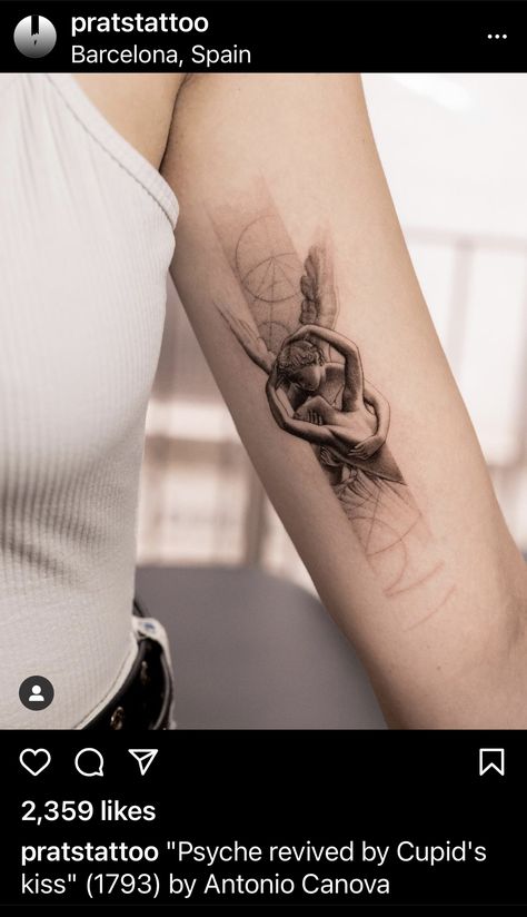 Cupid Tattoos For Women, Cupids Kiss Tattoo, Eros And Psyche Tattoo, Cupid And Psyche Tattoo, Eros Tattoo, Psyche Revived By Cupid's Kiss, Cupid's Kiss, Cupid Tattoo, Kiss Tattoos