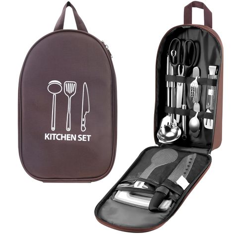 Camp Kitchen Organization, Camping Cooking Utensils, Camping Utensils, Caravan Awnings, Camping Cooking, Kitchen Kit, Camping Bbq, Kitchen Organizer, Camp Kitchen