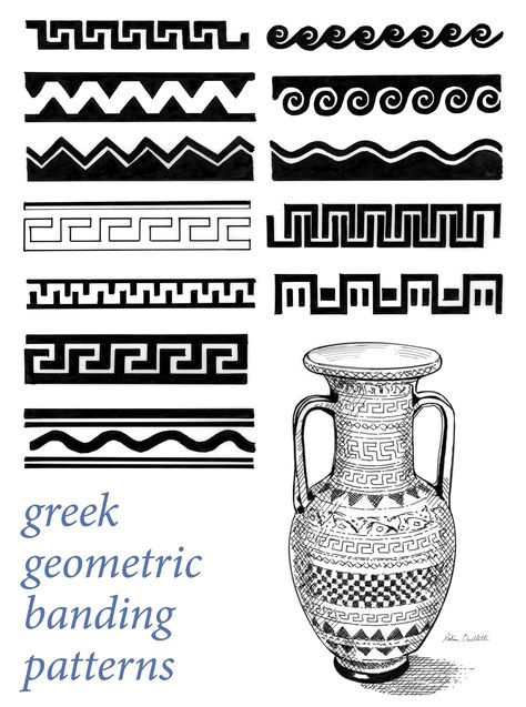 Greek Pottery Patterns, Greek Pottery Designs Pattern, Greek Inspired Pottery, Greek Vase Patterns, Greek Inspired Ceramics, Greek Pots Pottery, Ancient Pottery Greece, Diy Greek Mythology Decor, Greek Vase Illustration