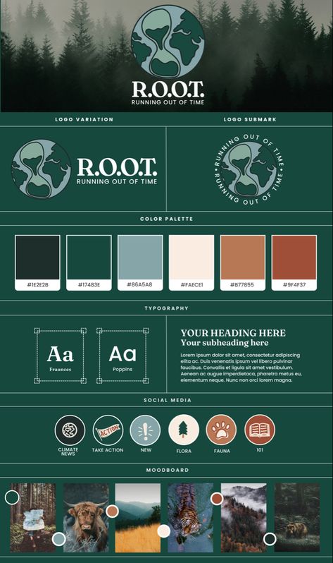 Events Company Branding, Outdoor Brand Color Palette, Dark Green Website Design, Sustainable Logo Design Branding, Sustainability Color Palette, Conservation Branding, Sustainable Color Palette, Nature Inspired Branding, Hiking Branding