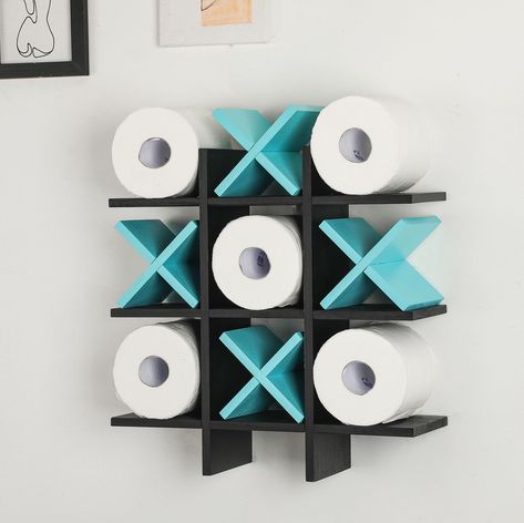 PRICES MAY VARY. Tic Tac Toe Design: the bathroom wall decor adopts a tic tac toe design with natural wood grains, a small knot structure and a smooth appearance, you could hang it on the wall in your bathroom to add a lot of storage Reliable Wood Materials: the tic tac toe toilet paper holder is made of quality natural wood materials, they are friendly to your body without smell, which do not easily fade, deform and break, you could use them for a long time Easy to Assemble: there are 2 triangu Toilet Paper Storage Ideas, Funny Decorations, Toilet Paper Holder Shelf, Freestanding Wall, Wood Toilet Paper Holder, Toilet Paper Holder Stand, Housing Crisis, Wall Hanging Designs, Storage Bathroom