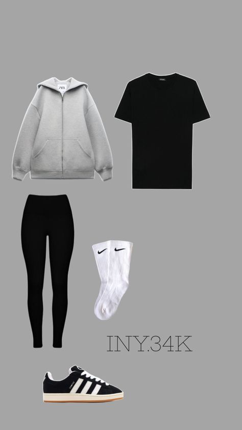 Outfit Ideas Black Converse, Cute Outfits With Adidas Campus, School Outfits Collage, Jean Noir Outfit, Cinema Fits, Outfit Ideas Hiver, Outfit Ideas Sport, Basic Fits For School, Ootd Legging