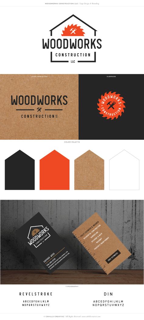 Wood Graphic Design Branding, Branding Design Construction, Wood Branding Design, Woodwork Branding, Handyman Branding, Carpentry Branding, Construction Graphic Design, Construction Logo Design Ideas, Rustic Branding Design