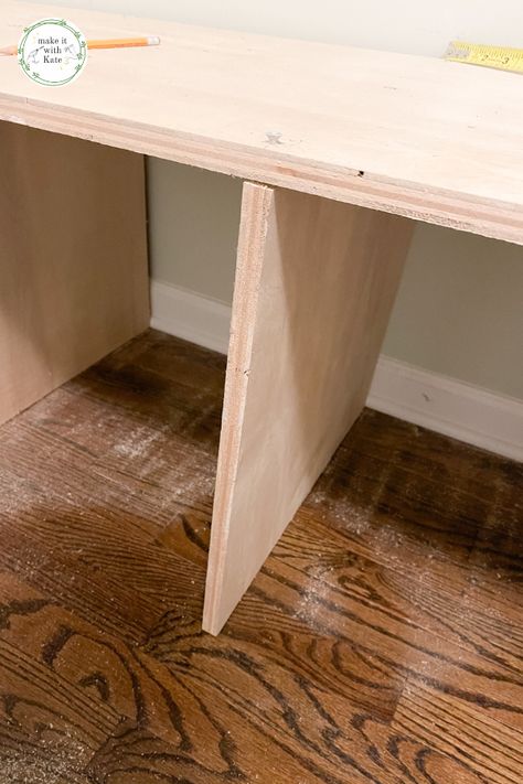 DIY Mud Room Part 1: DIY Mudroom Bench - Make it with Kate Mudroom Bench Depth, Mud Bench Diy, Diy Open Bottom Mudroom Bench, Open Bottom Bench Diy, Diy Built In Entryway Bench, Mudroom Bench And Cabinets, Laundry Room Seating, Diy Drop Zone Plans, Diy Mudroom Shelves