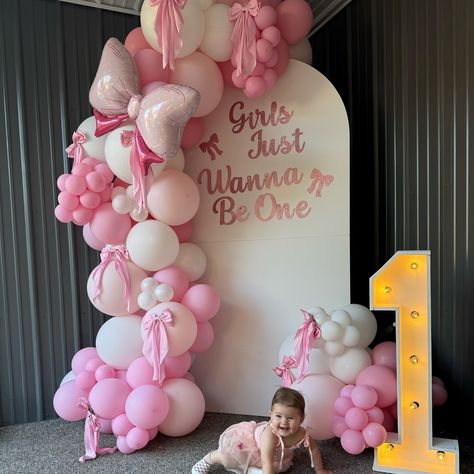 ✨ Girls just wanna have fun and be one! ✨ Thrilled to celebrate this special first birthday with an adorable setup featuring all these charming handmade bows! 🎀 Big shoutout to @amillz_18 for letting us be part of this beautiful celebration for your little princess! 💕✨ #firstbirthday #birthdayparty #girlsjustwannabeone🎀 #babygirl #birthdaygirl #buffalo #buffalony #wnyballoons #716balloons #balloonsofbuffalo #buffaloballoons #buffalobirthdayparty #firstbirthdayparty Girls Just Want To Turn One Birthday, Girls Just Want To Be One Birthday, Small First Birthday Ideas, Girls Just Wanna Be One Birthday, 1 Year Birthday Party Ideas Girl, First Birthday Girl Decorations, Birthday Party Photography, Girls Just Wanna Have Fun, First Birthday Themes