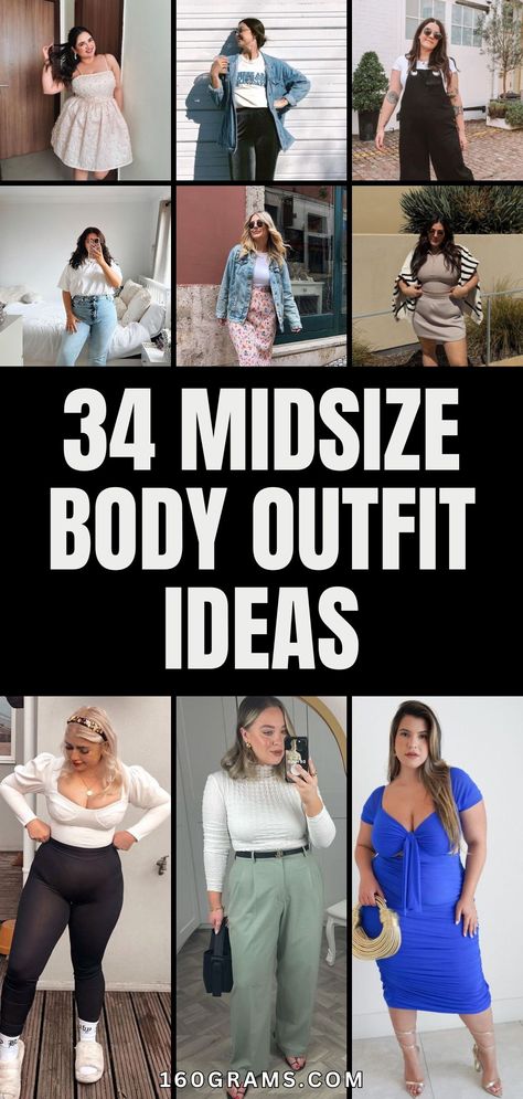 Pin this for fashion inspiration for every curve! Discover trendy outfits tailored for midsize bodies that will elevate your wardrobe. Don't miss out on these fresh ideas to showcase your unique style. #FashionInspo #MidsizeFashion #BodyPositivity Midsize Outfits Short Torso, Body Suits For Curvy Women, Shirt Styles For Big Busted Women, Outfits To Accentuate Waist, Midsize Summer To Fall Outfits, 1x Outfit Ideas, Pair Shape Body Outfits, How To Style Outfits Body Types, Mid Size Date Outfits