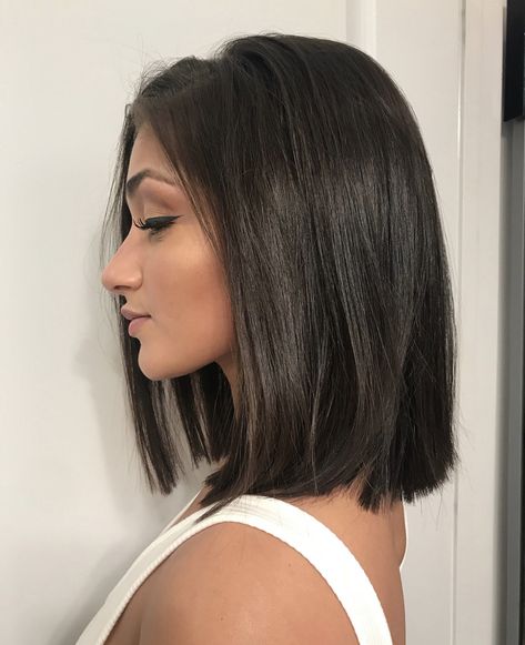 Rich Chocolate brown hair color with a blunt bob haircut Brown Hair Long Bob, Short Dark Brown Hair, Chocolate Brown Hair Color, Fesyen Rambut, Vlasové Trendy, Layered Bob Hairstyles, Lob Hairstyle, Shoulder Length Hair Cuts, Long Bob Hairstyles