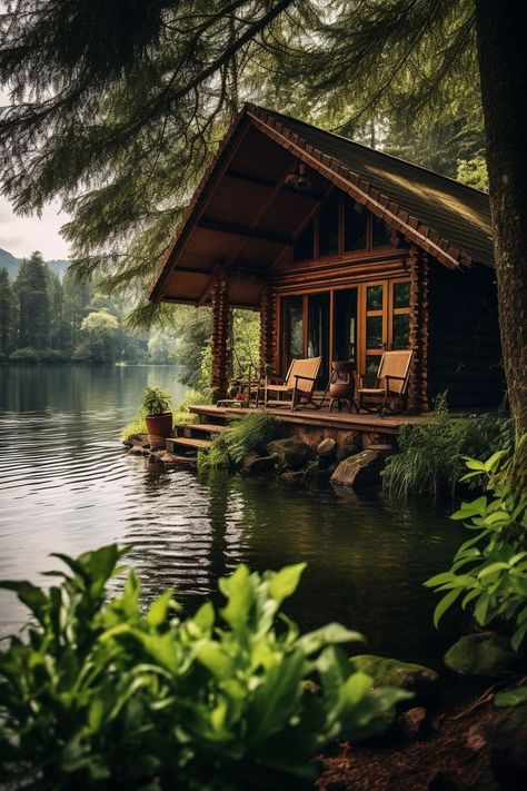 House In The Woods Aesthetic, Iwatch Wallpapers, Cozy Cottage In The Woods, Forest Landscaping, River Homes, Cabin House Design, Lakefront Cabin, Waterfront Cabins, Fantasy House